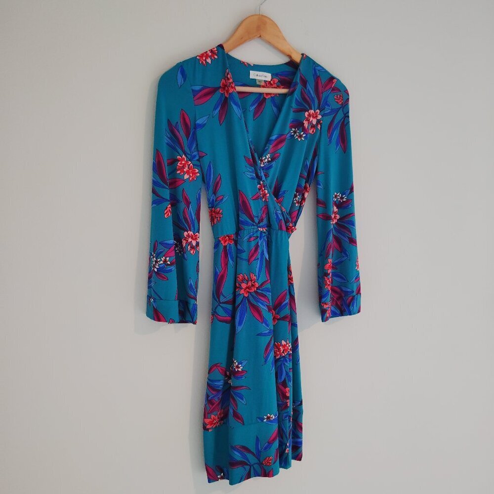 Calvin Klein Faux Wrap Green and Blue dress - Picture 3 of 6